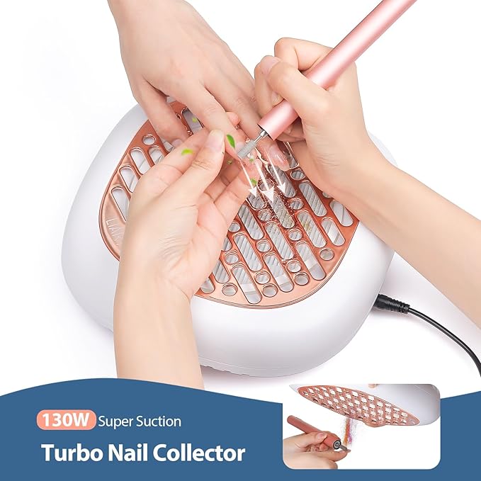 130W Brushless Nail Dust Collector Machine Nail Dust Vacuum Cleaner with Powerful Suction Extractor Fan for Manicure, Professional Nail Filter for Nail Art (Rose Style)