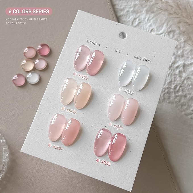 GAOY 16ml 6 Colors Jelly Gel Nail Polish, Sheer Pink Orange Transparent Soak Off UV Light Cure Gel Polish Kit for Salon and Nail Art DIY at Home, Milky White x Jelly Nude