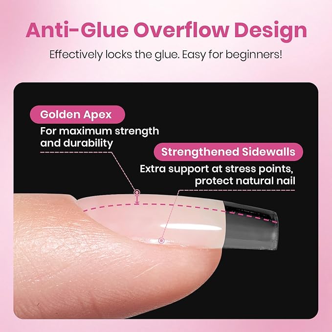 Beetles Gel Nail Tips Flat-X - Square Coffin Short, 320pcs 16 Sizes, Pre-Etched Half Matte Full Cover Soft Acrylic False Nail Tips Easy DIY Press on Nail Extension Salon for Flat & Natural Nail Beds