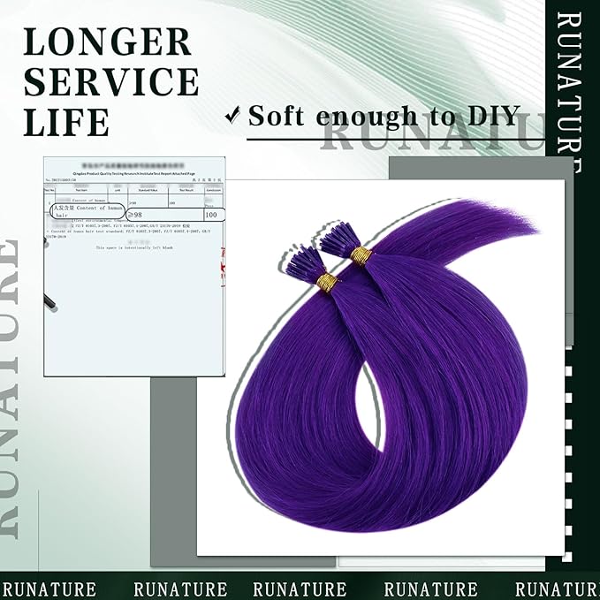RUNATURE Purple Hair Extensions Human Hair 20 Inch 25g U Tip Hair Extensions Invisible Purple Extensions Hair for Highlight Party Silky Straight Real K Tip Extensions Long Lasting 25s