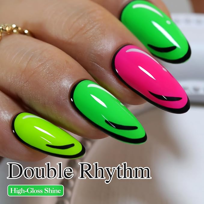 Double Rhythm Gel Polish 15ML Jelly Sheer Pastel Light Milky Color Pearl White Bottle 1 PC 0.5 OZ Full Size Nail Art Salon at Home (Neon Green-D1042)