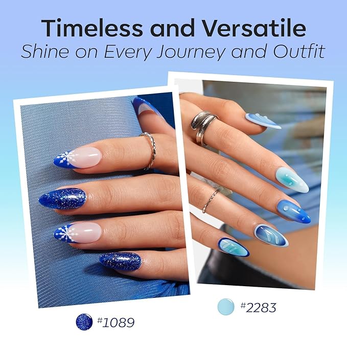 modelones Hema Free Gel Nail Polish, 6 Colors 2026 Spring Pastel Royal Navy Sky Icy Klein Blue Glitter Gel Polish Galaxy Dark Blue 9D Cat Eye Nail Polish with Magnet Soak Off Led Nail Art Kit