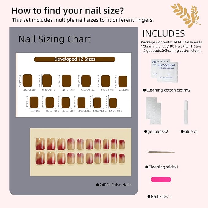 Sweet Apple Press On Nails - Yellow & Red Ombre Design, Reusable False Nails with Glue Stickers,Easy Application Manicure Set for Work, Party & Daily Use, Perfect for Women and Students