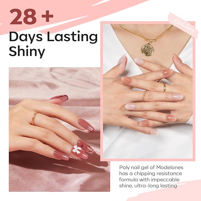 modelones Poly Nail Gel Set, 6 Colors Jelly Brown Skin Tones Neutral Transparent Poly Extension Gel Nail Enhancement Builde Khaki Beige DIY Manicures at Home