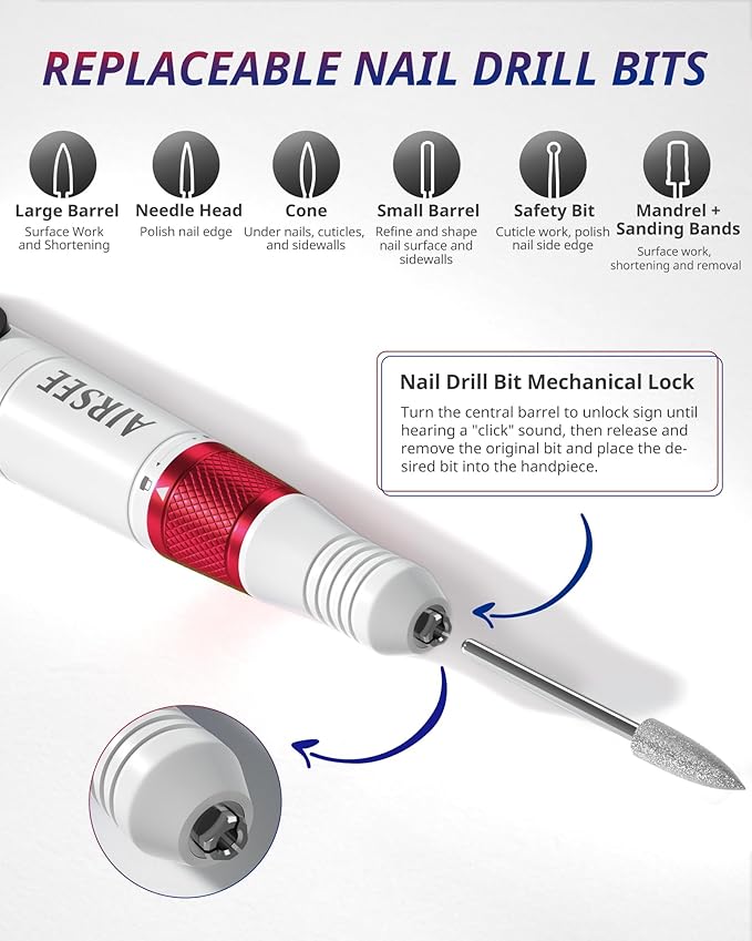AIRSEE Master Cordless Electric Nail Drill Machine, 35000 RPM Stepless Speed, Professional Rechargeable Nail File Set with LED Display, Portable E-File Dremel Kit for Salon,Red