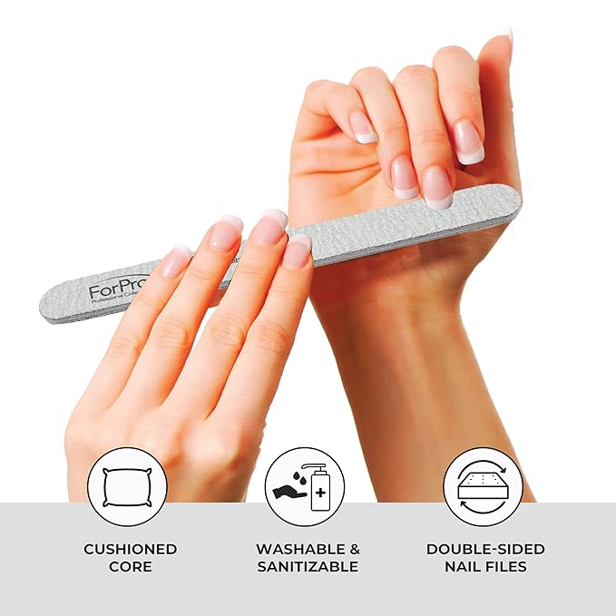 ForPro Professional Collection ForPro Zebra Foam Board, 80/80 Grit, Double-Sided Manicure Nail File, 7 inches L x .75 inches W, Black, 50 Count