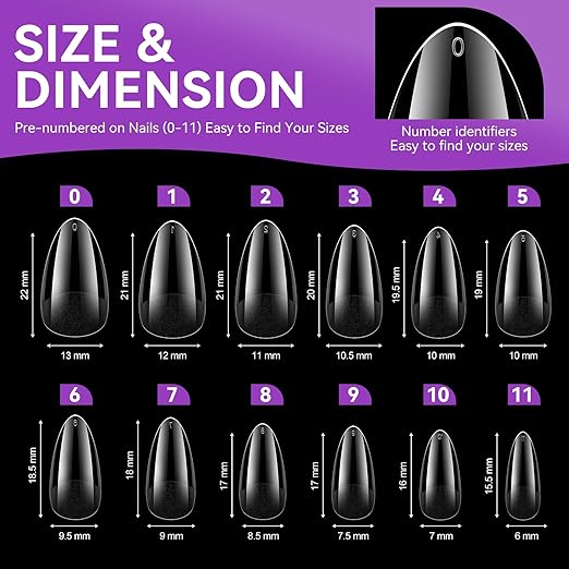 gelike ec Nail Tips Almond for Salon: 240 PCS Small Short Soft Gel Nail Tips for Manicure - 12 Sizes