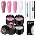 MEET ACROSS 9Pcs 3D Builder Gel Kit for Nail Art Dirty Pink Sliver Non Sticky Hand Carving Extension Solid Builder Gel for Nails with Silicone Pen Manicure Kit 4 Colors