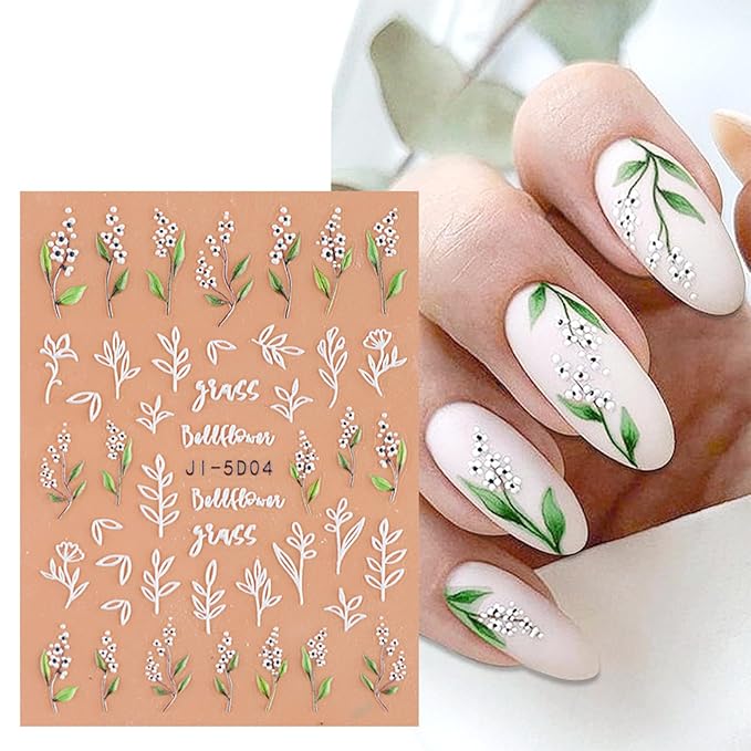 Nail Stickers, 5 Sheets Self-Adhesive Nail Art Decals, Floral & Leaves Designs for Manicure Decorations