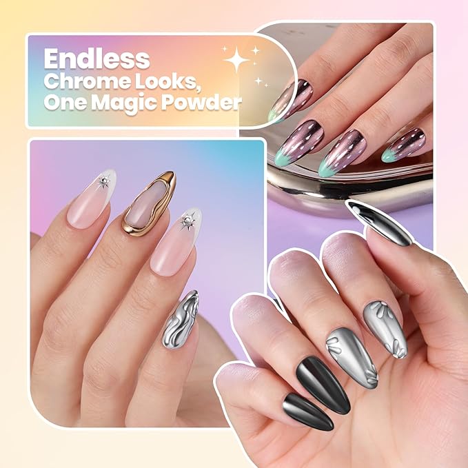 Beetles Chrome Nail Powder 6 Colors Mirror Gold Silver Effect Pearl White Cromer Powder for Nail Solid Pigment Holographic Aurora Nails Art Decoration Glitter Manicure Gift for Women