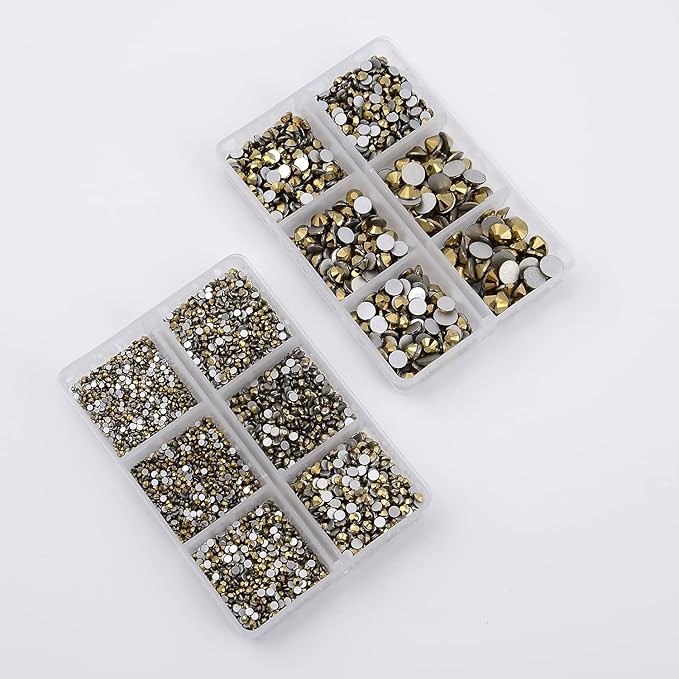 NCB 8000pcs Non Hotfix Rhinestones 10 Sizes Flatback Crystal Glass Rhinestones with Tweezers and Picking Pen for Nail Art Clothes Bags Phone Decorations Crafts DIY (032 Aurum Mix SS3-SS30)