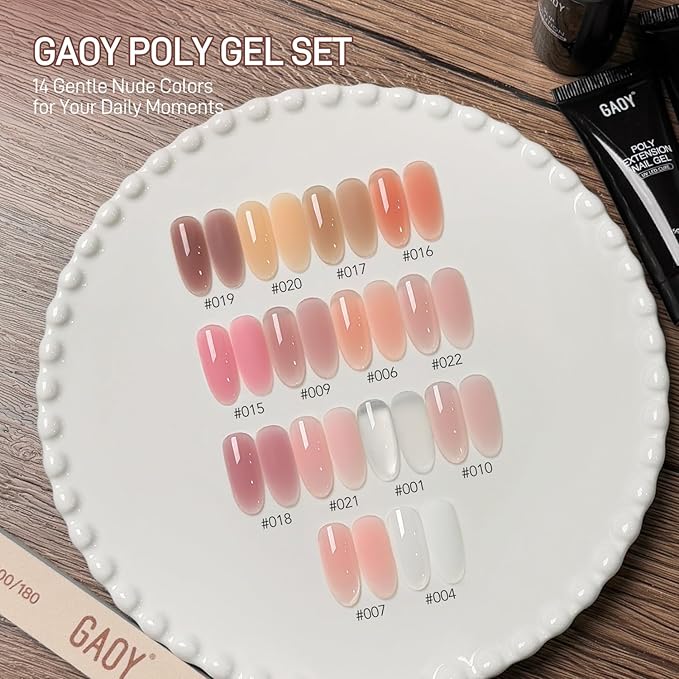 GAOY Poly Gel Nail Extension Kit with UV Light, 14 Colors Nude Pink Clear Jelly Builder Gel, All-in-One Starter Kit for French Manicure, Salon & DIY Home Nail Art, Love Letter