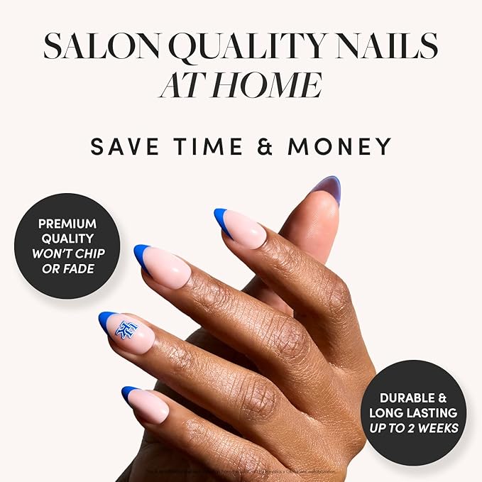 Glamnetic x Fanatics Press On Nails - Kentucky Wildcats | Short Almond Fake Nails, Collegiate Wildcats Blue French Tips, College Nails, Salon-Quality | 15 Sizes - 30 Nail Kit with Glue