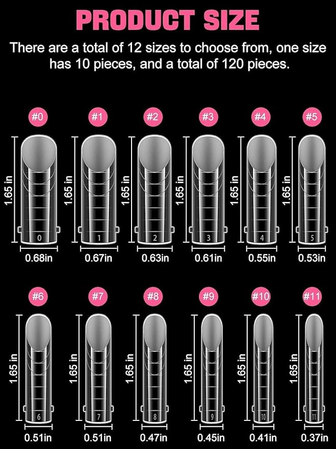 EBANKU Poly Gel Nail Forms, 120Pcs Coffin Matte Dual Nail Forms Clear Nail Molds Square Full Cover Nail Tips for Nail Extension Nail Art DIY 12 Sizes