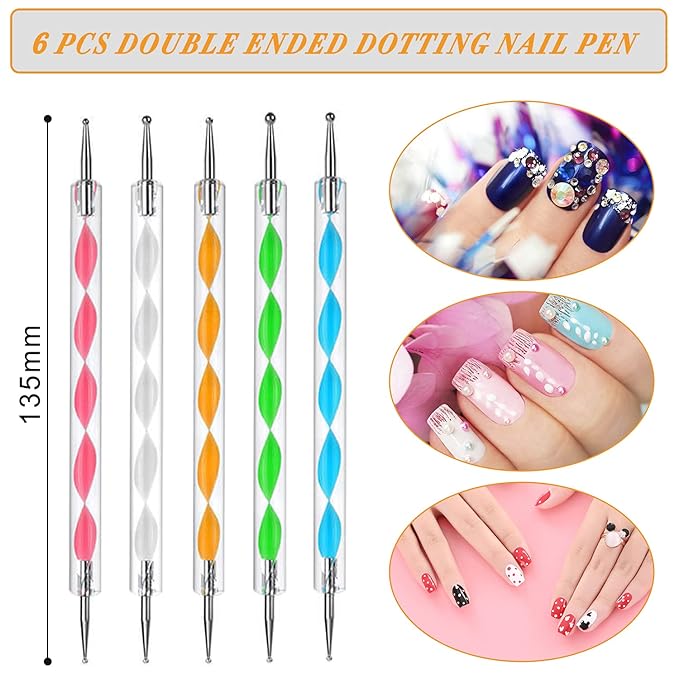 AROIC 28 Pcs Acrylic Nail Brush Set Including 7 Pcs UV Gel Nail Art Brushes, 6 Pcs 3D Nail Extension Brush, 5Pcs Double Ended Dotting Nail Pen For Nail Art DIY With White Box, colorful