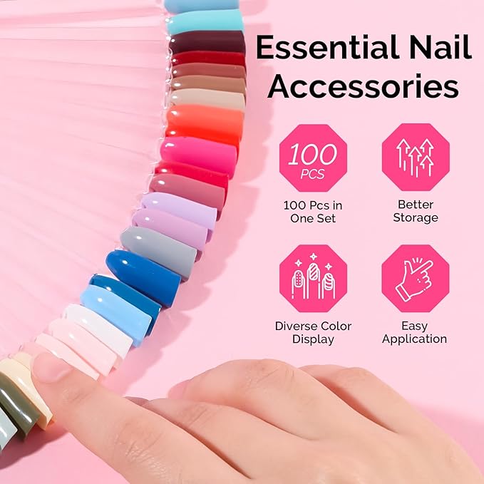 MelodySusie 100 Pcs Nail Swatch Sticks with Ring, Clear Swatches for Gel Polish, Transparent Acrylic Practice Tips, Suitable for Displaying Colors, Training Nail Art for Beginners and Professionals