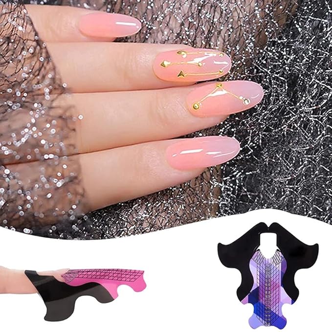 Tvoip 100Pcs/Pack Nail Forms Extension Tips Guide Extension French DIY Tool Fish Acrylic UV Gel Nail Art Tools Builder Sticker Sculpting (Pink)
