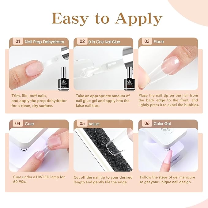 modelones 9 in One Gel Nail Glue Prep Dehydrator for Acrylic Nails Tips/Bloom Gel/Adhesive Bond, Long Lasting Curing Needed