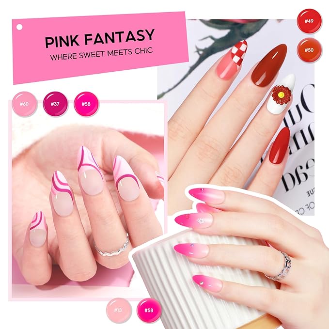 COSCELIA 60PC Gel Nail Polish Kit with U V light Starter Kit 55 Colors Gel Polish 5PC Top Base Coat Nail Art Decorations French Manicure Kit for with Everything Valentines Day Gifts for Women