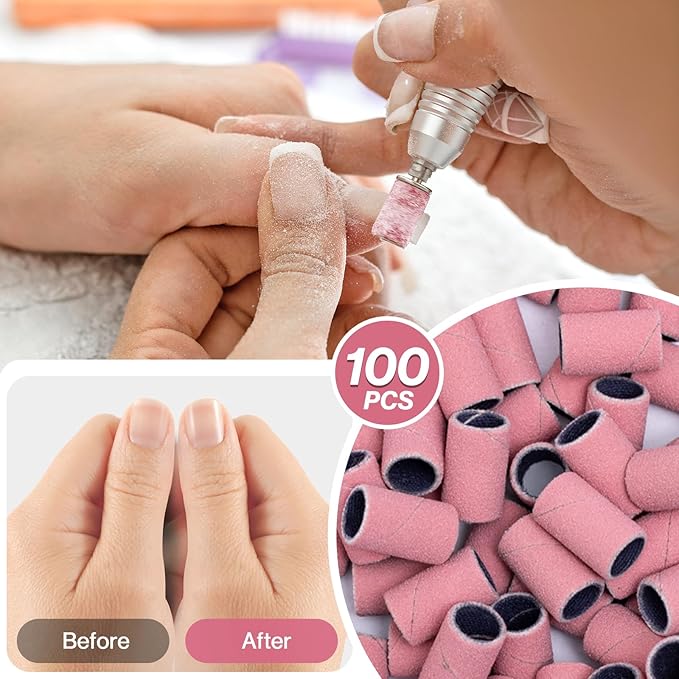 MelodySusie 100 Pcs Nail Drill Bits Sanding Bands for Nail Drill 180 Fine Grit Nail File Sanding Bands for Acrylic Nails Gel Manicures and Pedicure (Pack of 2)