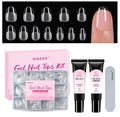 Misssix Extra Short Almond Gel Nail Tips, 216Pcs Pre Etched Clear Fake Nails, Full Cover Soft Acrylic False Nail Glue and Nail Glue Remover for Women 12 Sizes