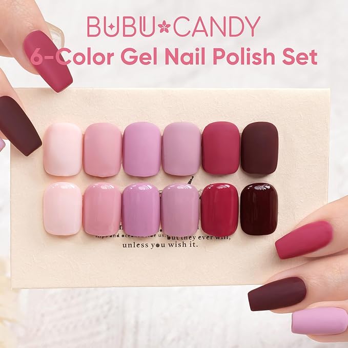 Gel Nail Polish Set Rose Coast 6 Pcs 15ml-with LED Light & Rubbing Strips , HEMA & TPO Free, DIY Manicure Kit with Glossy & Matte Finishes, Christmas New Year Gift for Women