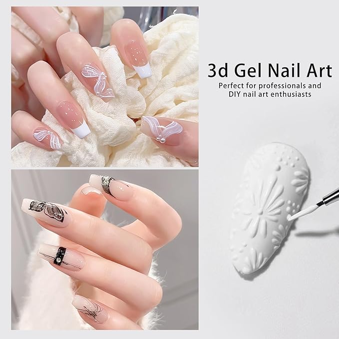 Solid 3d Nail Sculpting Gel For Nail Art, 3d Nail Art Gel Multifunctional 3d Molding For Nails Salon Home DIY (White & Black)