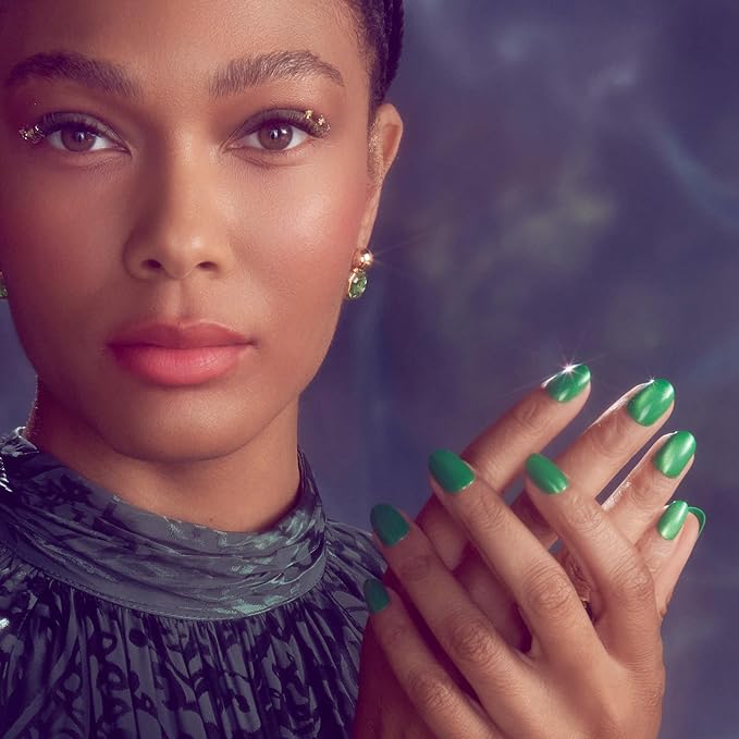 WICKED X KISS Press On Nails, ‘You’re Green?!’, Green, Short Oval, Waterproof, Chip Proof, Smudge Proof, 28 Fake Nails, Pink Gel Nail Glue (2g), Mini Nail File, & Manicure Stick