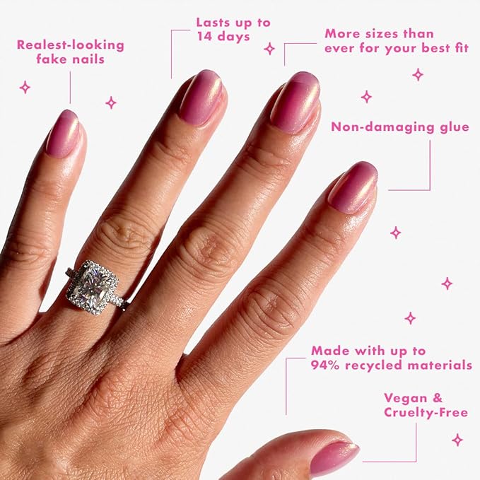Olive & June Instant Mani Press-On Nails (Glue) | 42 Fake Nails, 21 Sizes | Non-Toxic, Long-Lasting Recycled Materials Realistic Look | Salon-Quality at Home | Extra Short, Round | Baby Starfish