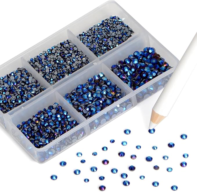 NCB Hotfix Iron on 8000pcs Crystal Rhinestones Round Gem for Crafts Decoration DIY Jewelry Making with a Picking Pen (Black AB, 6Sizes SS3-SS12)