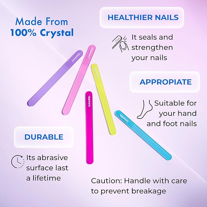 Crystal Nail File 5.3in, Glass File Durable, Perfect for Home, Office and On The Go, Elegant Design for Professional Manicure and Pedicure Results