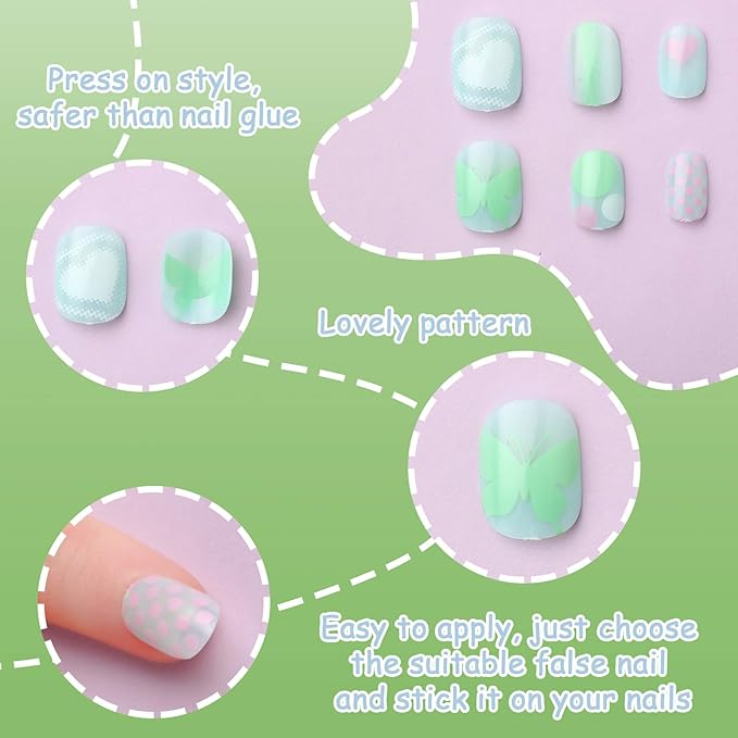 120 Pieces Kids Press on Nails Children Fake Artificial Nails Girls Full Cover Short False Christmas Fingernails for Girls Kids Design Decoration(Lovely Pattern)