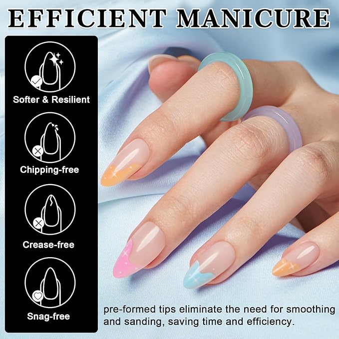 550PCS Short Almond Nail Tips,Pre-shaped Soft Gel Nail Tips,Clear Press on Nails Tips Almond Shape,False Nails for Nail Extension Home DIY Nail Salon