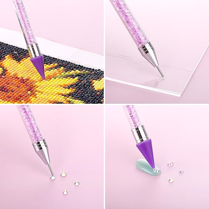 Tatuo Rhinestone Picker Tool Set Wax Pen for Rhinestones Diamond Art Painting Dual Head Dotting Pen with 2 Extra Wax Tips and 1 Nail Art Tweezer for Nail Art DIY Crafts (Purple)