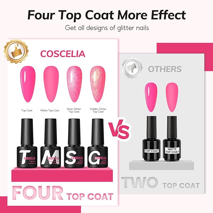 Coscelia 73pc Gel Nail Polish Kit with U V light, 60 Bottles Gel Nail Polish Soak off Top Base Coat Spring Colors Enchantment Collection Glitter Nail Rhinestones Gel Manicure Kit Valentines Day Gifts