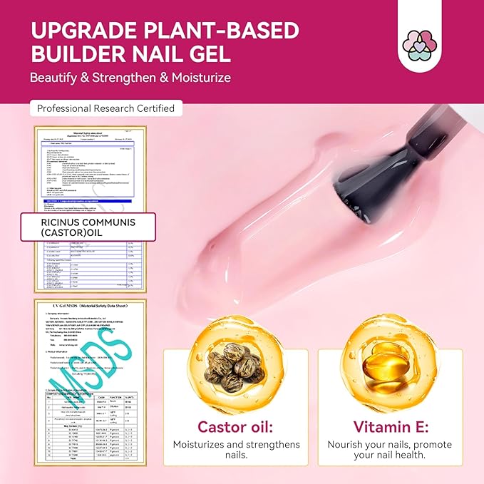 SAVILAND Builder Nail Gel Kit with Nail Drill: 6 PCS Natural Cuticle Oil Pen Castor Oil Vitamin E Builder Nail Gel in a Bottle Hard Gel for Nails Strengthener Extension Mini U V Lamp Nail Glue Gel