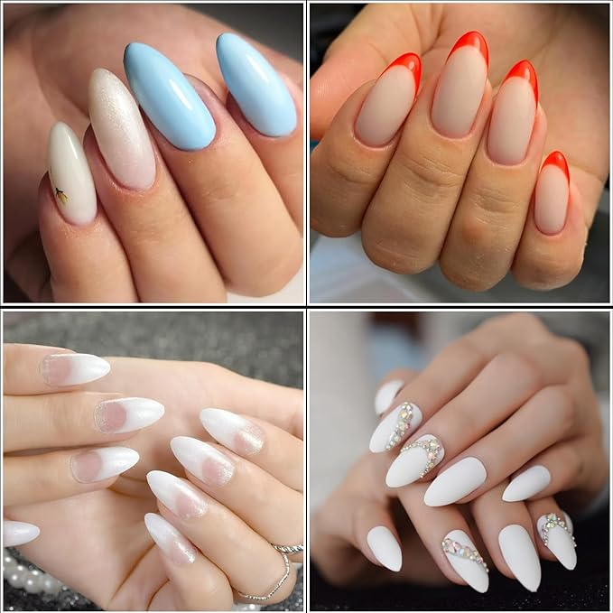 600Pcs French Almond Nail Tips - ANERNAI Half Cover Extra Short Nail Tips with Matte Clear Acrylic Gel Kit False Nails for Extension DIY Salon 12 Sizes
