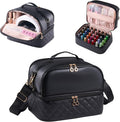 CTWWFS Nail Polish Organizer Holds 35 Bottles & Nail Lamp, Nail Organizers and Storage, Double Layer Nail Bag with Handle & Shoulder Strap for Travel, Nail Supplies Organizer for Manicure Kit (Black)