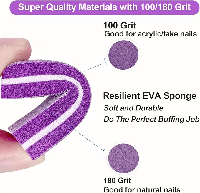 Nail Buffers (60 Pack), Buffer Block Nail File for Acrylic Nails and Natural Nails, 100/180 Grit Small Nail Buffer Block Bulk Buffing Blocks for Nail Buff Professional Manicure File Blocks Set Purple