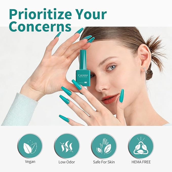 CANNI Teal Green Gel Nail Polish, 1Pcs Emerald Green Gel Polish Dark Color Soak Off U V Nail Manicure Salon DIY at Home
