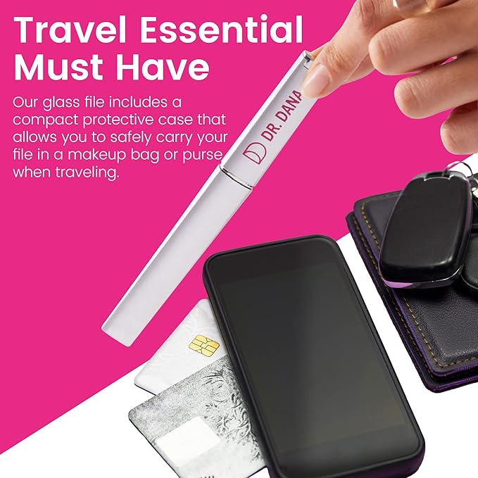 Dr. Dana Glass Nail File with Case - Premium Double-Sided Etched Crystal Nail File for Natural Nails, Protective Travel Case Included – Ideal Self Care Gift, Professional Quality by Dr. Dana