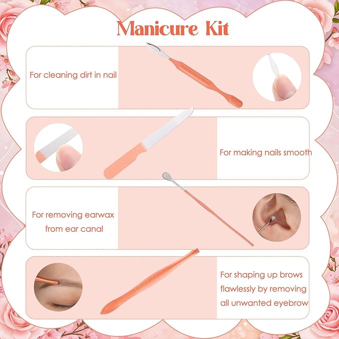 6 Sets Nail Clippers Kit Mothers Day Gifts for Mom Women Manicure Set Pink Nail Care Tools Fingernail Toenail Clipper Cutters Professional Stainless Steel Grooming Kit with Travel Case