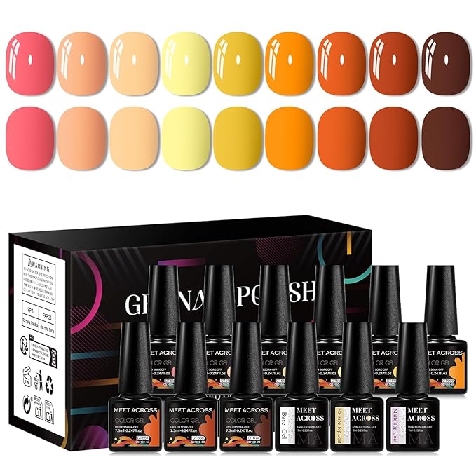 MEET ACROSS 9 Colors Gel Nail Polish + 3PCS Function Gel Nail Polish Kit,Fashion Nail Art Set Design Gifts for Women Manicure Salon (SET22, 12pcs)