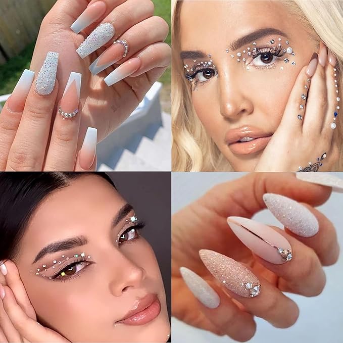 4 Boxes Flatback Rhinestones and Pearls Nail Charms for Acrylics - Crystals, Half Rounds, and Accessories for DIY Nail Art Decor