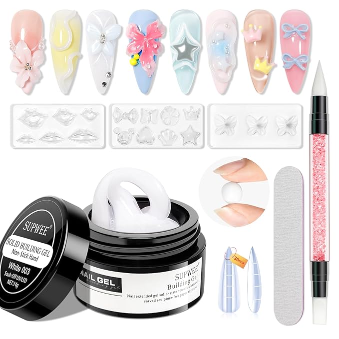 White 3d Sculpting Gel for Nails, 3d Gel Nail Art Non Stick Hand Extension Nail Gels Sculpture Molding Gels with 3D Silicone Nail Art Home DIY Manicure for Women Girls