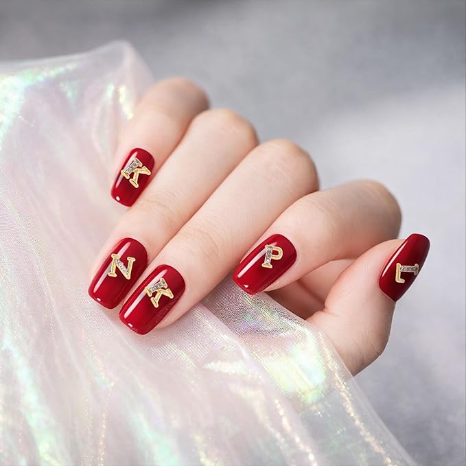 104pcs Rhinestone Letters Nail Studs Gold Silver 3D Nail Charms Letters