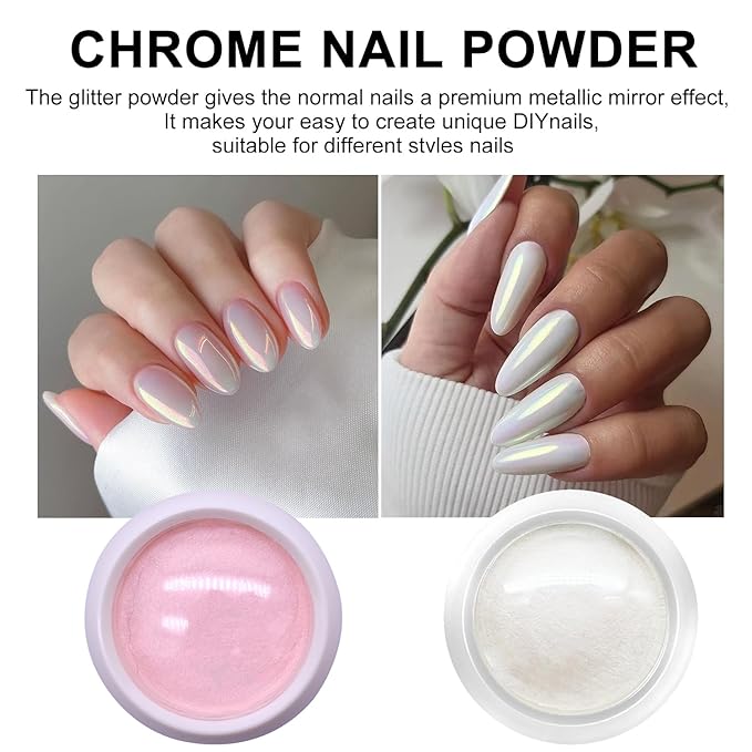 Chrome Nail Powder - 4 Jar Metallic Mirror Effect Pigment for Nail Gel Manicure DIY at Home Salon Women Gifts - Gold, Sliver, Glass Chrome, Pink Aurora