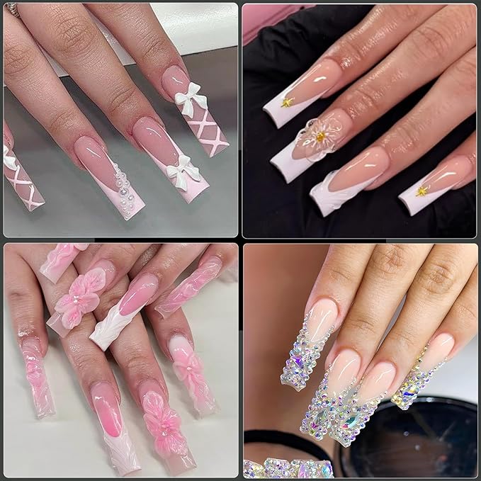 Long Square Nail Tips, 240Pcs Full Cover Soft Gel Nail Tips Pre-shaped 3XL Straight Shape Clear Acrylic False Nail Fake Nail Extension Press On for Salon Home DIY 12 Sizes