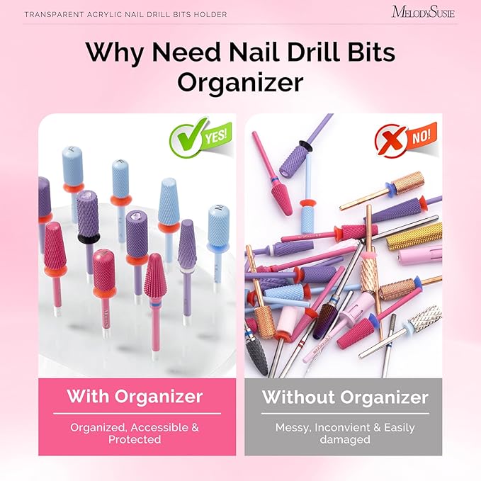 MelodySusie Nail Drill Bits Holder with 12 Holes, Visible Sturdy and Compatible with 3/32" Drill Bit Organizer and Storage for Salon & Home, Round（not include bits）