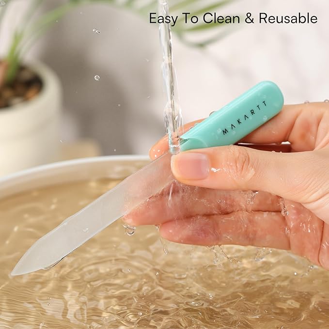 Makartt Glass Nail File: Nail Files for Natural Nails, Double-Sided Sandblasted Crystal Nail Filer, Gentle Nail Care for Shape & Smooth Finish, Portable Manicure Gift, 1pc Green